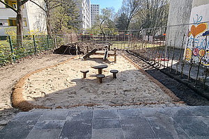 Sanierung der Außenanlagen der Ev. Kita Wunderhaus: Krippenspielplatz, 3.4.2025 (© Andreas Kaul)